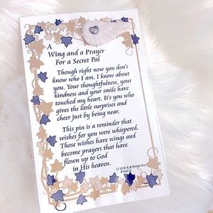 White Angel Wings +Silver Heart Jewelry Pin & A Prayer, From Secret Pal